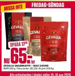 GEVALIA SNABBKAFFE – MAX 3/KUND