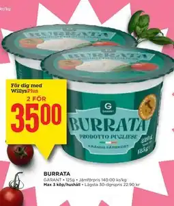 Willys Hemma BURRATA, Medlemspris erbjuda