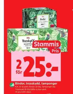 ICA Kvantum Bindor, trosskydd, tamponger, Medlemspris erbjuda