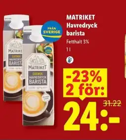 Lidl MATRIKET Havredryck barista erbjuda