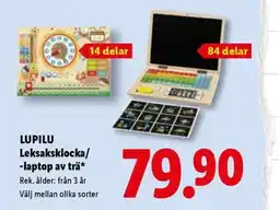Lidl LUPILU Leksaksklocka/ -laptop av trä* erbjuda