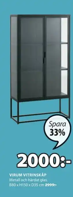 JYSK Virum Vitrinskåp B80 x H150 x D35 cm erbjuda