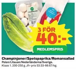 Coop Konsum Champinjoner/Spetspaprika/Romansallad erbjuda