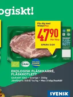 Willys EKOLOGISK FLÄSKKARRÉ, FLÄSKKOTLETT, Medlemspris erbjuda
