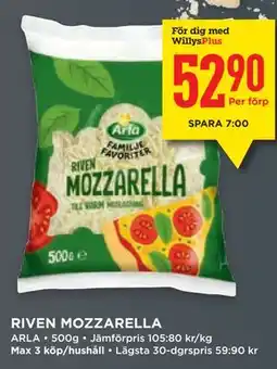 Willys RIVEN MOZZARELLA, Medlemspris erbjuda
