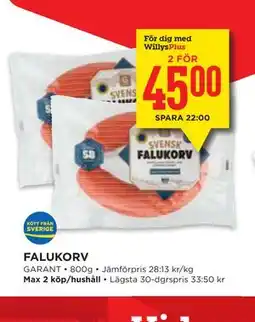 Willys FALUKORV, Medlemspris erbjuda