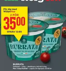 Willys BURRATA, Medlemspris erbjuda