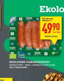 Willys EKOLOGISK KABANOSSKORV, Medlemspris erbjuda