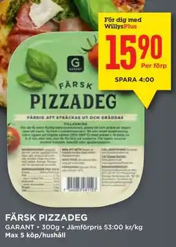 Willys FÄRSK PIZZADEG, Medlemspris erbjuda