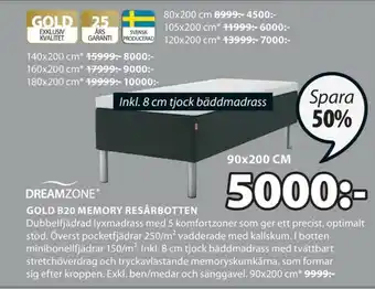 JYSK Dreamzone Gold B20 Memory Resårbotten 90x200 cm erbjuda