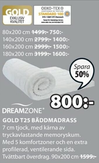 JYSK Dreamzone Gold T25 - Bäddmadrass 90x200 cm erbjuda