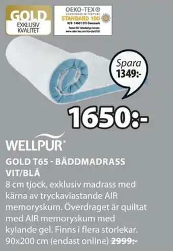 Wellpur Gold T65 - Bäddmadrass Vit/Blå 90x200 cm