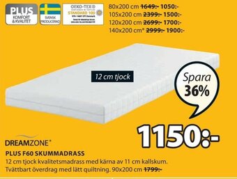 JYSK Dreamzone Plus F60 Skummadrass 90x200 cm erbjuda