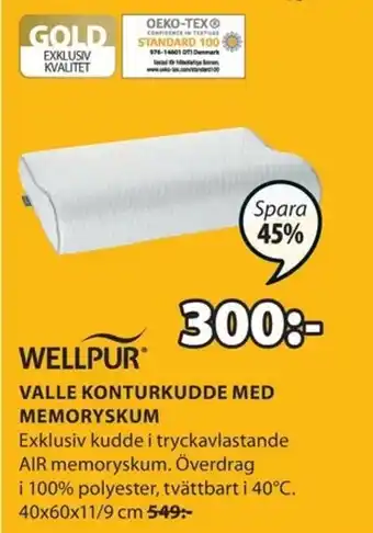 JYSK Wellpur Valle Konturkudde Med Memoryskum 40x60x11/9cm erbjuda