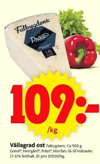 ICA Supermarket Falbygdens Vällagrad ost 500g erbjuda