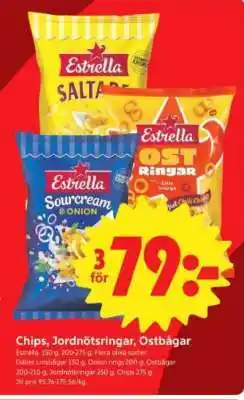 ICA Supermarket Chips, Jordnötsringar, ostbågar erbjuda