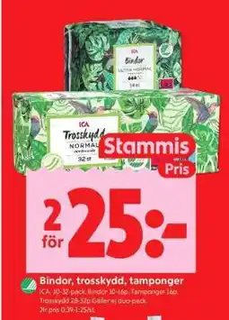 ICA Supermarket Bindor, Trosskydd, Tamponger erbjuda