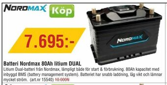 Erlandsons Brygga Batteri Nordmax 80Ah litium DUAL erbjuda