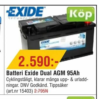 Erlandsons Brygga Batteri Exide Dual AGM 95Ah erbjuda