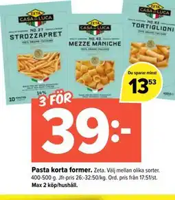 Coop Extra Pasta korta former erbjuda
