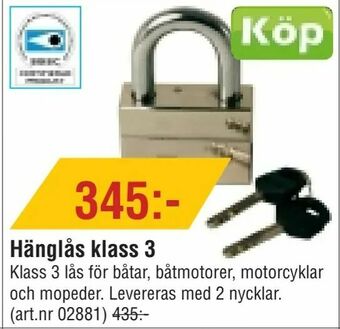 Erlandsons Brygga Hänglås klass 3 erbjuda