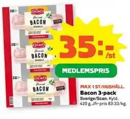 Stora Coop Bacon 3-pack, Medlemspris erbjuda