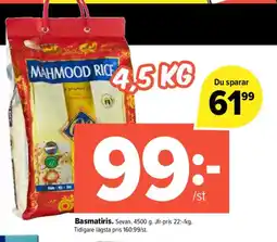 Pekås Basmatiris. Sevan. 4500 g. Jfr-pris 22:-/kg. Tidigare lägsta pris 160:99/st. erbjuda