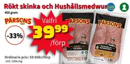 Extra Mjällby Stormarknad Pärsons Rökt skinka och Hushållsmedwur erbjuda