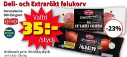 Extra Mjällby Stormarknad Scan Deli- och Extrarökt falukorv erbjuda