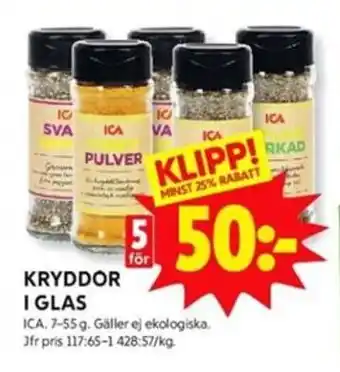 ICA Kvantum Kryddor I Glas 7-55g erbjuda