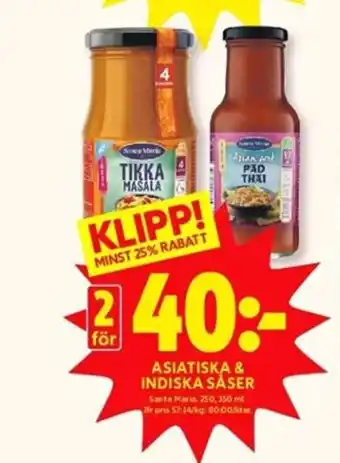 ICA Kvantum Santa Maria Asiatiska & Indiska Såser 250, 350ml erbjuda