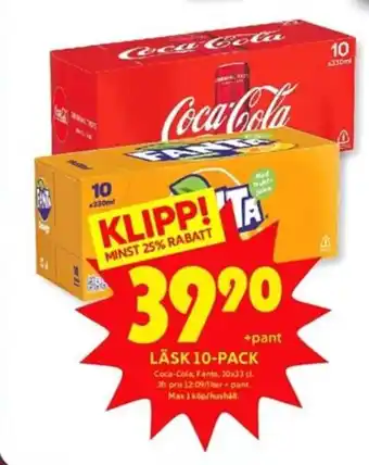 ICA Kvantum Coca-Cola, Fanta, Sprite Läsk 10-pack 33 cl erbjuda