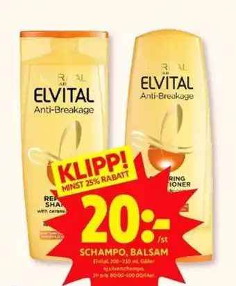 ICA Kvantum Elvital Schampo, Balsam 200-250ml erbjuda