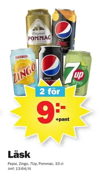 Pekås Pepsi, Zingo, 7Up, Pommac Läsk 33cl erbjuda