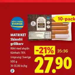 Lidl MATRIKET Skinnfri grillkorv erbjuda