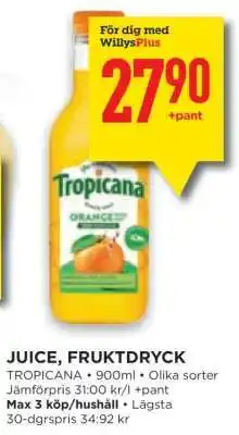 Willys Tropicana Juice erbjuda