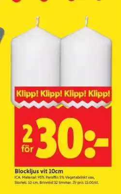 ICA Supermarket Blockljus vit 10cm erbjuda