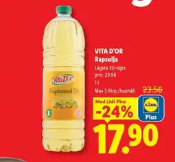 Lidl VITA D'OR Rapsolja erbjuda