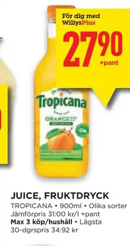 Willys JUICE, FRUKTDRYCK, Medlemspris erbjuda