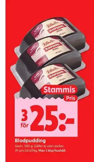 Blodpudding, Medlemspris