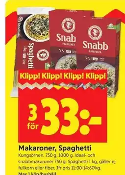 ICA Kvantum Makaroner, Spaghetti erbjuda