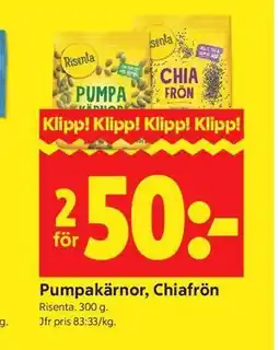 ICA Kvantum Pumpakärnor, Chiafrön erbjuda