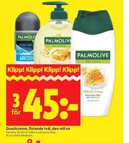 ICA Kvantum Duschcreme, flytande tvål, deo roll on erbjuda