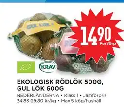 Willys Hemma EKOLOGISK RÖDLÖK 500G, GUL LÖK 600G erbjuda