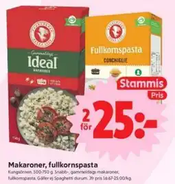 ICA Nära Makaroner, fullkornspasta, Medlemspris erbjuda