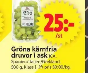 ICA Supermarket Gröna kärnfria druvor i ask erbjuda