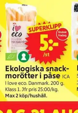 ICA Supermarket Ekologiska snackmorötter i påse ICA erbjuda