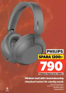 Power Philips Hörlurar med aktiv brusreducering Utbytbart batteri för oändlig musik erbjuda
