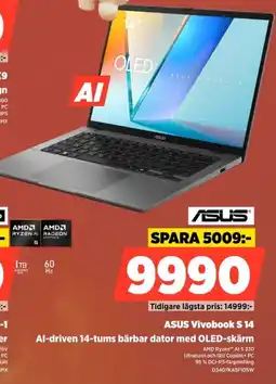 Power ASUS Vivobook S 14 Al-driven 14-tums bärbar dator med OLED-skärm erbjuda