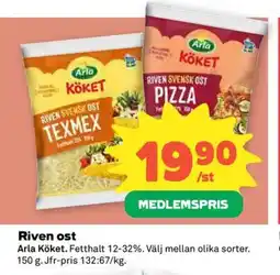 Coop Konsum Riven ost Arla Köket. erbjuda